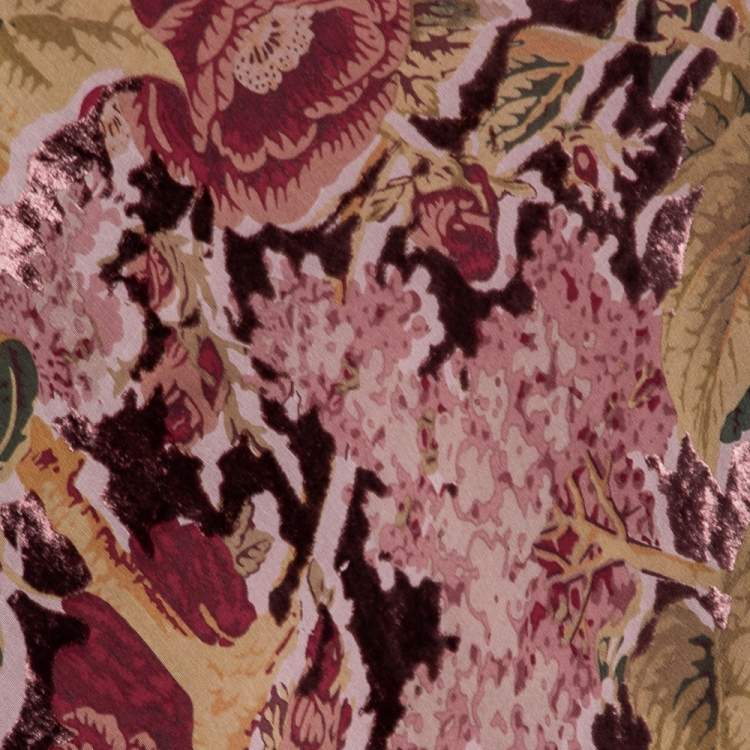 Pre Owned Ralph Lauren Burgundy Printed Silk & Velvet Inset Ruffle Detailed Dress S