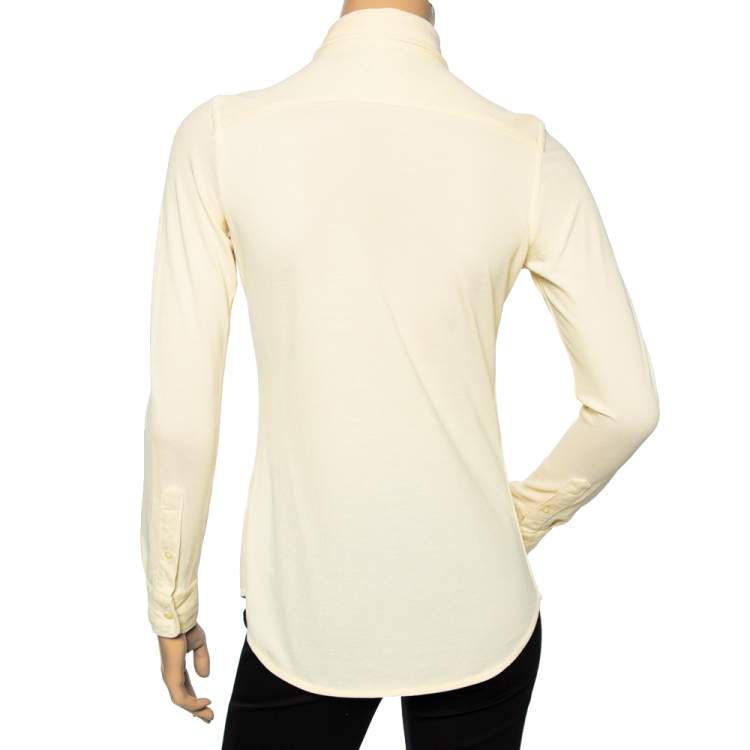 Pre Owned Ralph Lauren Yellow Cotton Pique Knit Oxford Button Front Shirt S