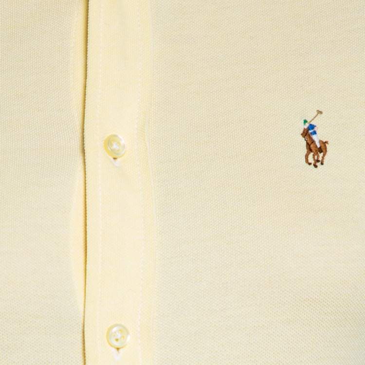 Pre Owned Ralph Lauren Yellow Cotton Pique Knit Oxford Button Front Shirt S