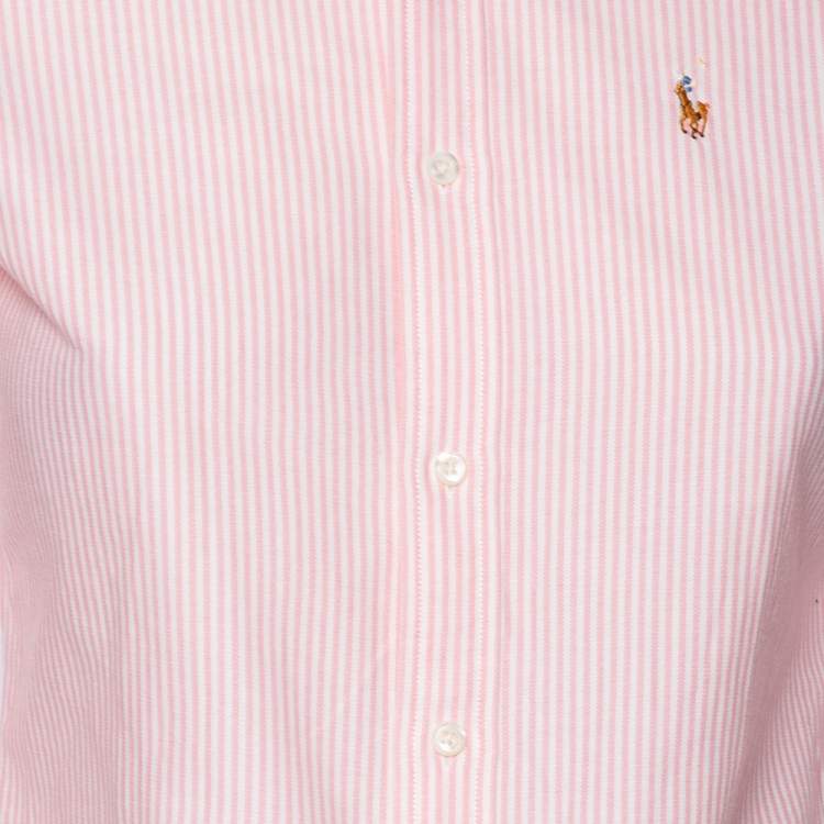 Pre Owned Ralph Lauren Pink & White Striped Cotton Button Front Shirt S