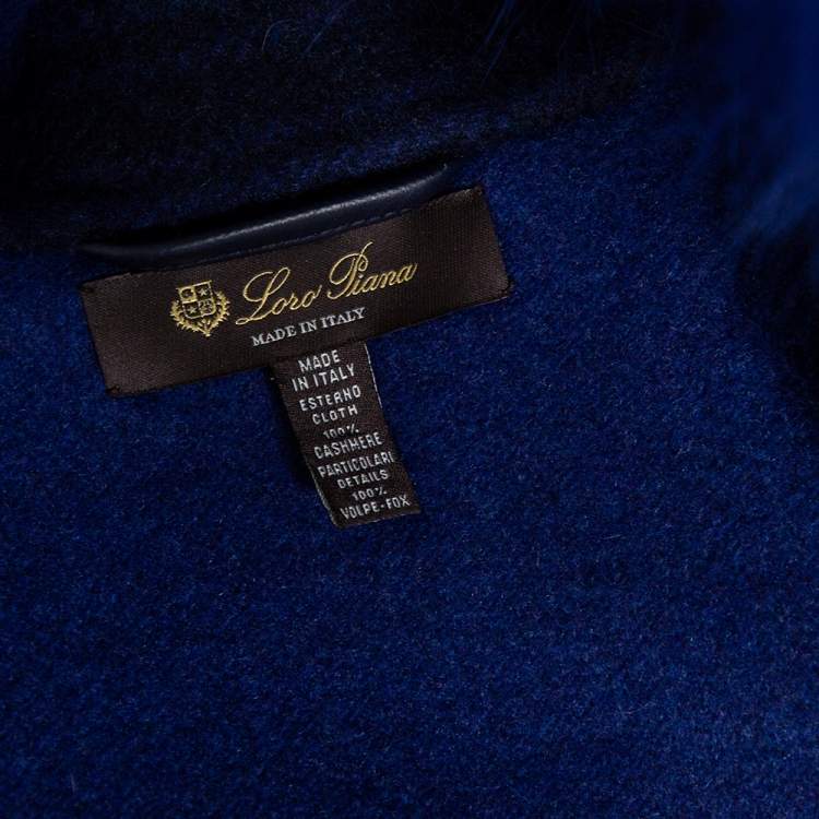 Pre Owned Loro Piana Blue Cashmere & Fur Trimmed Belted Cape Coat S