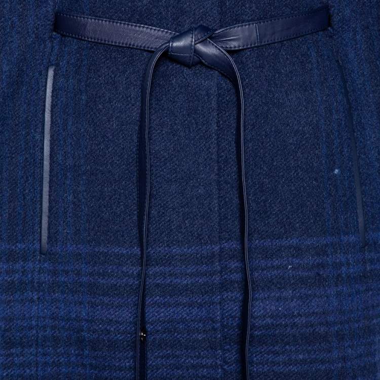 Pre Owned Loro Piana Blue Cashmere & Fur Trimmed Belted Cape Coat S