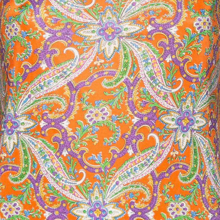 Pre Owned Ralph Lauren Orange Printed Jersey Short Sleeve Dress S
