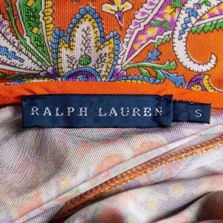 Pre Owned Ralph Lauren Orange Printed Jersey Short Sleeve Dress S