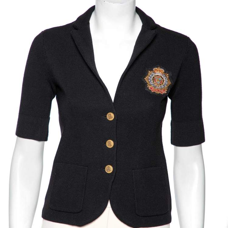 Pre Owned Ralph Lauren Black Merino Wool Crest Embroidered Jacket S