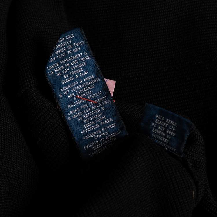 Pre Owned Ralph Lauren Black Merino Wool Crest Embroidered Jacket S