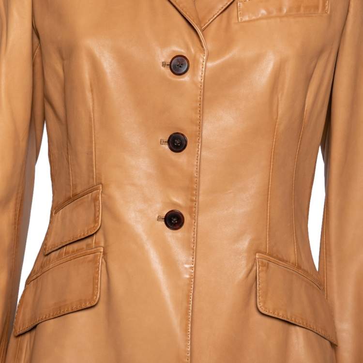 مملوكة مسبقًا Ralph Lauren Tan Leather Button Front Blazer Jacket M 