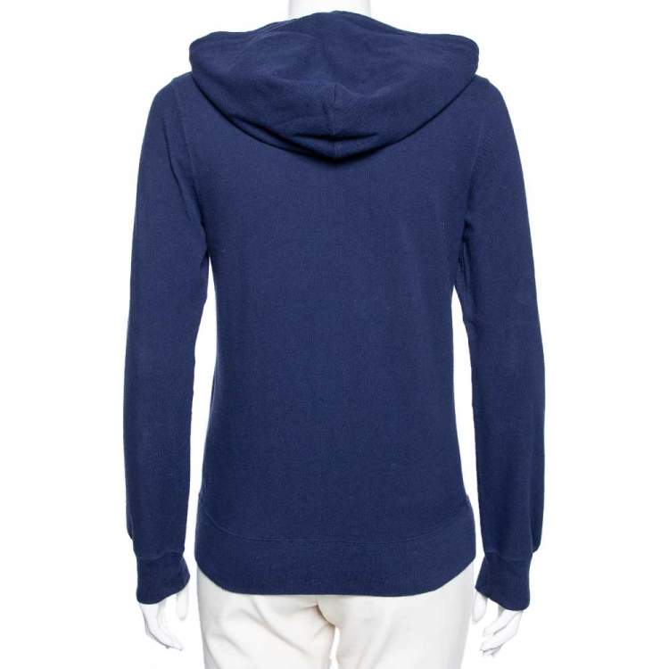 Pre Owned Ralph Lauren Navy Blue Cotton Pique Zip Front Hoodie M