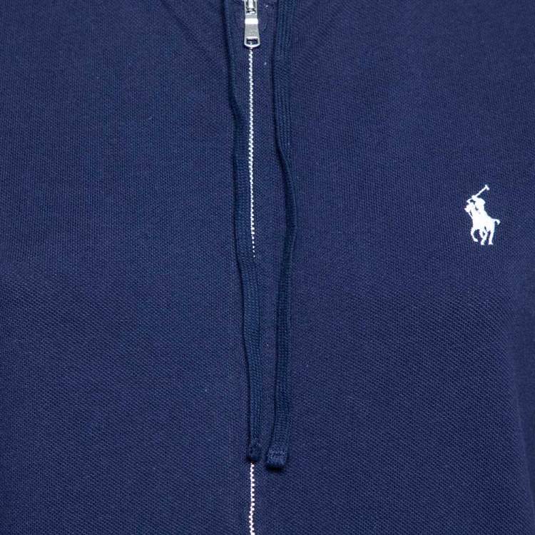 Pre Owned Ralph Lauren Navy Blue Cotton Pique Zip Front Hoodie M