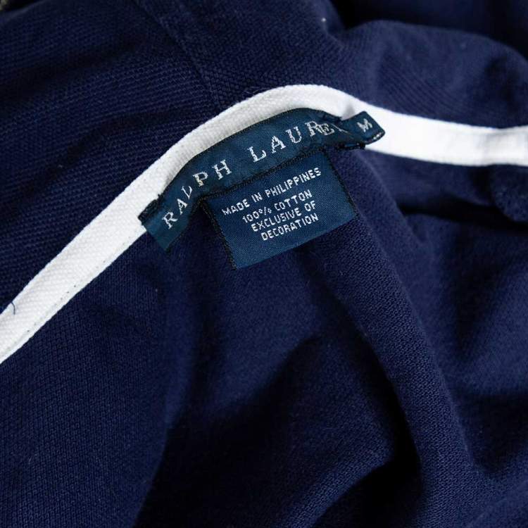 Pre Owned Ralph Lauren Navy Blue Cotton Pique Zip Front Hoodie M