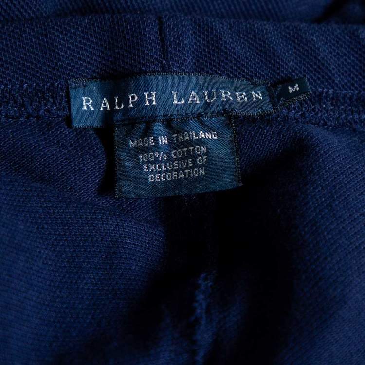 Pre Owned Ralph Lauren Navy Blue Cotton Pique Drawstring Detail Sweatpants M