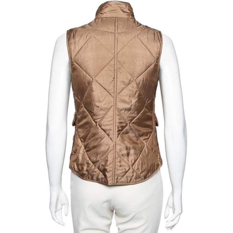 مملوكة مسبقًا Ralph Lauren Brown Diamond Quilted Silk Sleeveless Vest S