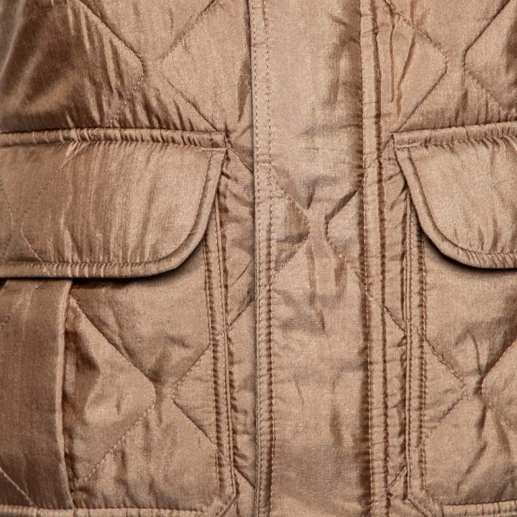 مملوكة مسبقًا Ralph Lauren Brown Diamond Quilted Silk Sleeveless Vest S