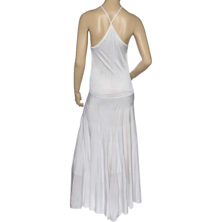 Pre Owned Ralph Lauren White Jersey Halterneck Maxi Dress S