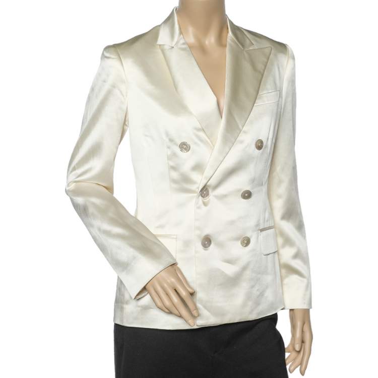 مملوكة مسبقًا Ralph Lauren Off-White Satin Double Breasted Blazer M