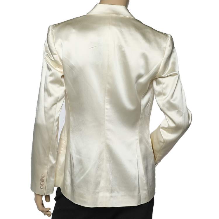 مملوكة مسبقًا Ralph Lauren Off-White Satin Double Breasted Blazer M
