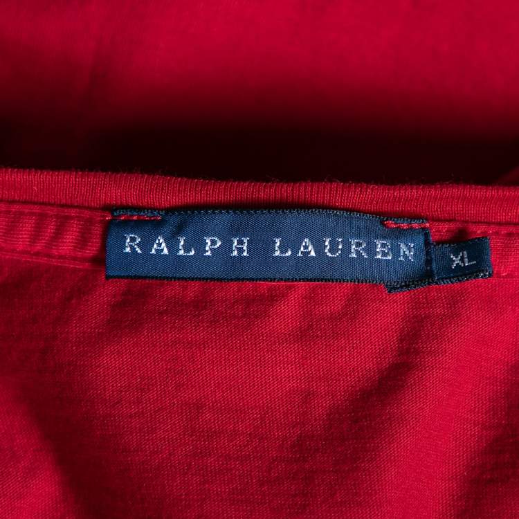 Pre Owned Ralph Lauren Red Logo Embroidered Round Neck T-Shirt XL