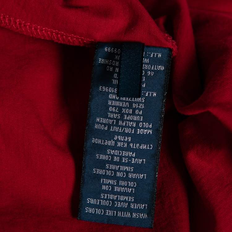 Pre Owned Ralph Lauren Red Logo Embroidered Round Neck T-Shirt XL