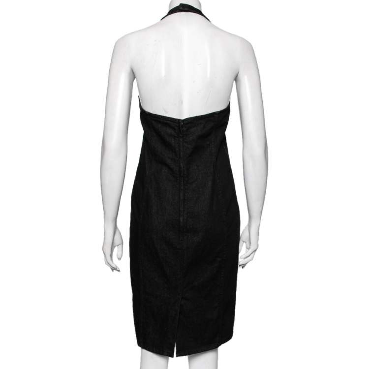 مملوكة مسبقًا Ralph Lauren Black Denim Halter Neck Dress L