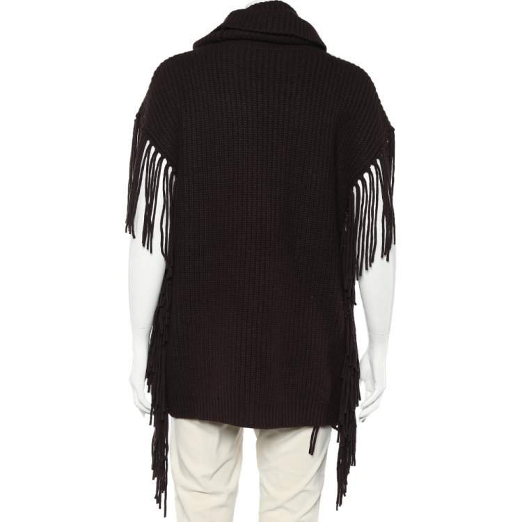 Pre Owned Ralph Lauren Brown Wool & Cashmere Knit Fringed Turtle Neck Sweater L