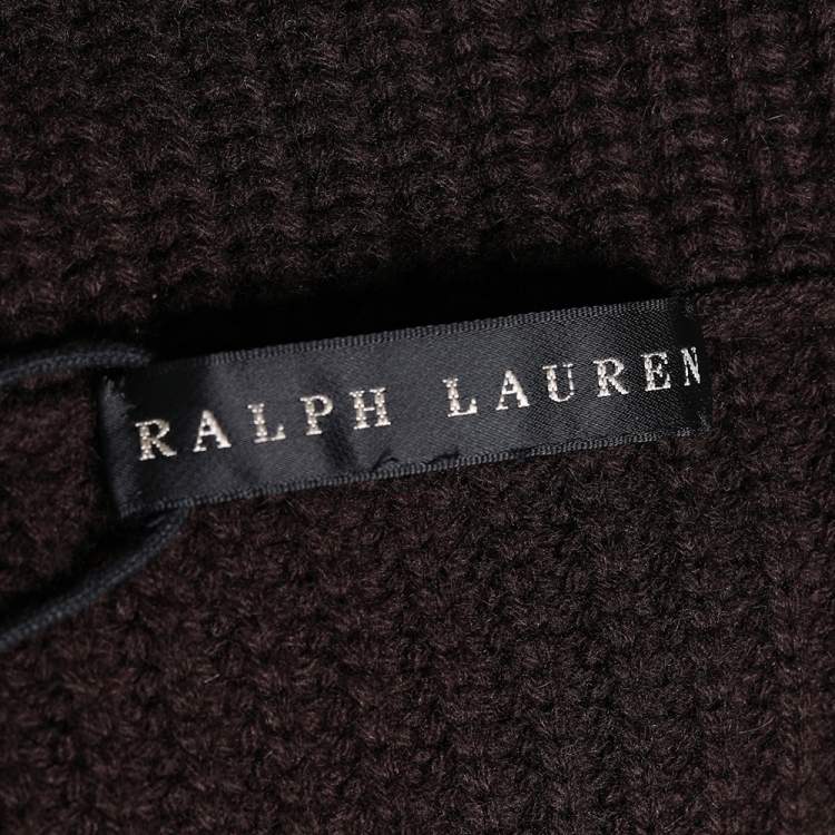 Pre Owned Ralph Lauren Brown Wool & Cashmere Knit Fringed Turtle Neck Sweater L