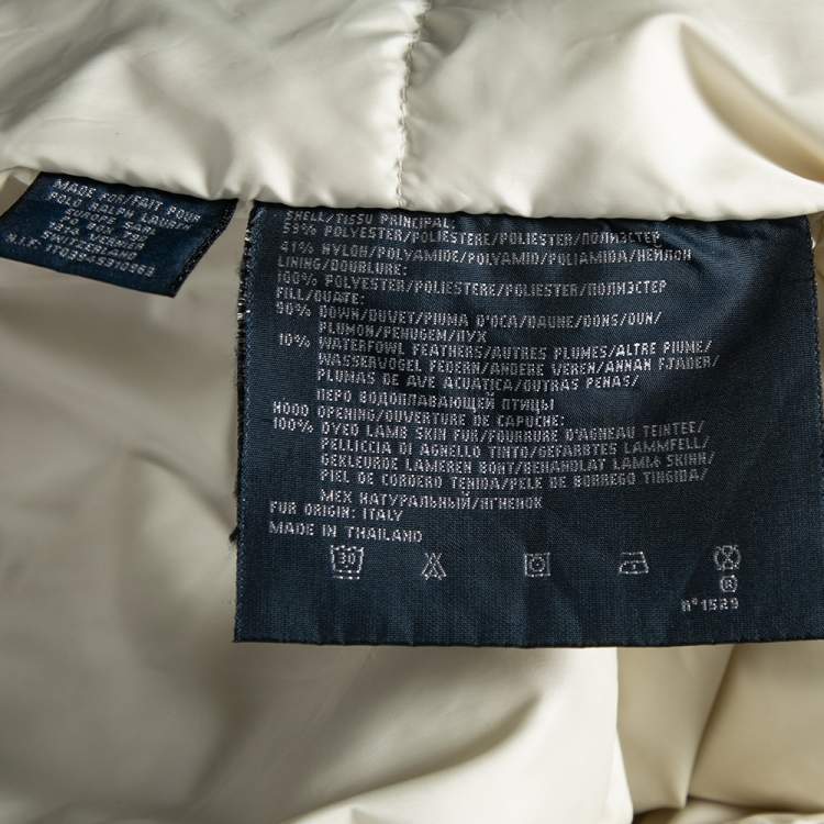 Pre Owned Ralph Lauren Ivory Down Sateen & Fur Trimmed Hooded Jacket S