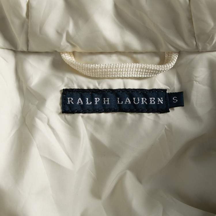 Pre Owned Ralph Lauren Ivory Down Sateen & Fur Trimmed Hooded Jacket S