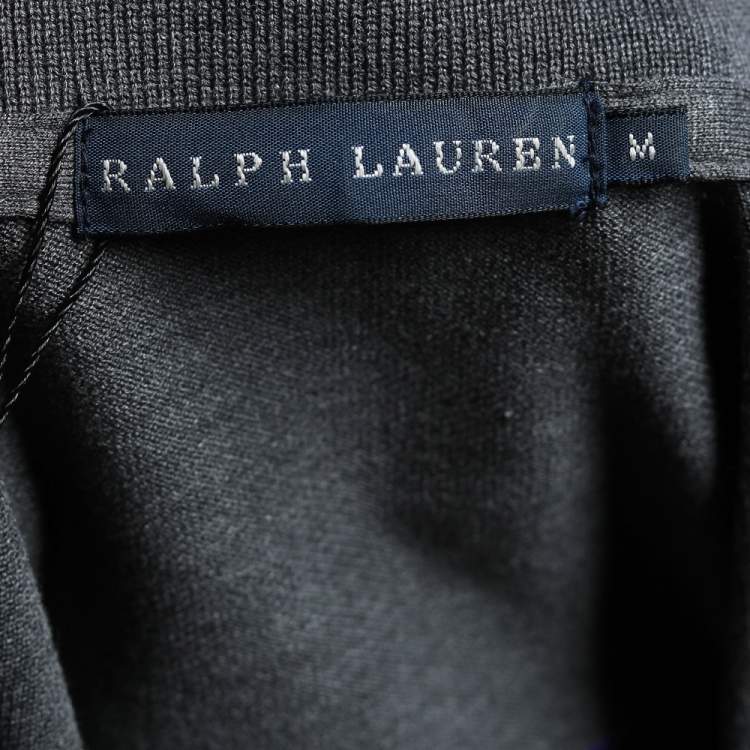 Pre Owned Ralph Lauren Charcoal Grey Logo Embroidered Long Sleeve Polo T-Shirt M