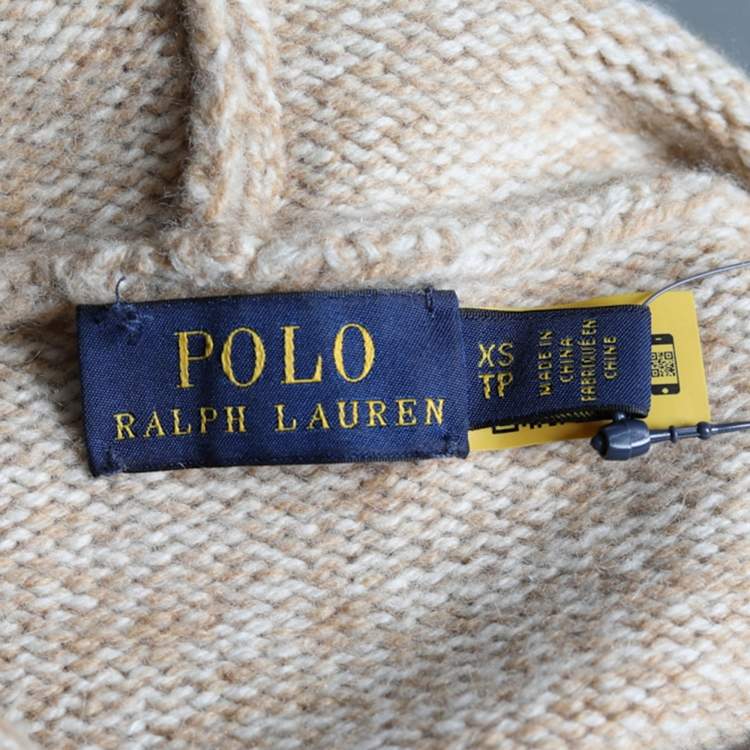 Pre Owned Polo Ralph Lauren Beige Wool Knit Teddy Bear Hoodie XS