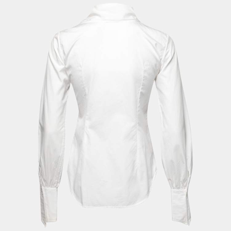 مملوكة مسبقًا Ralph Lauren White Cotton Neck Tie Detail Button Front Shirt S