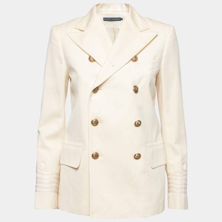 Pre Owned Ralph Lauren Cream Wool & Cotton Double Breasted Blazer S