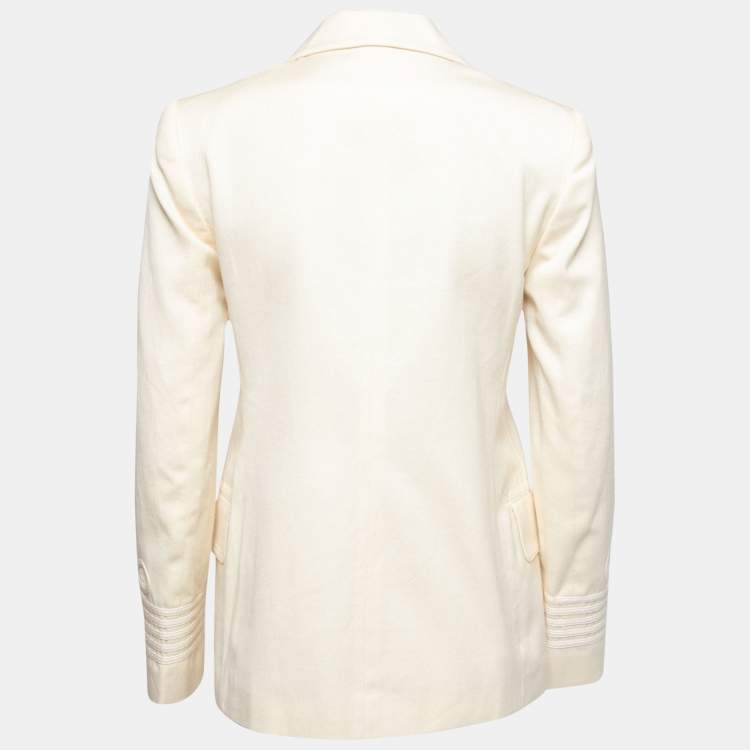Pre Owned Ralph Lauren Cream Wool & Cotton Double Breasted Blazer S