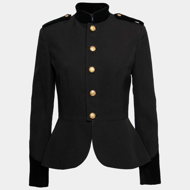 Pre Owned Ralph Lauren Black Wool & Velvet Trimmed Military Blazer M