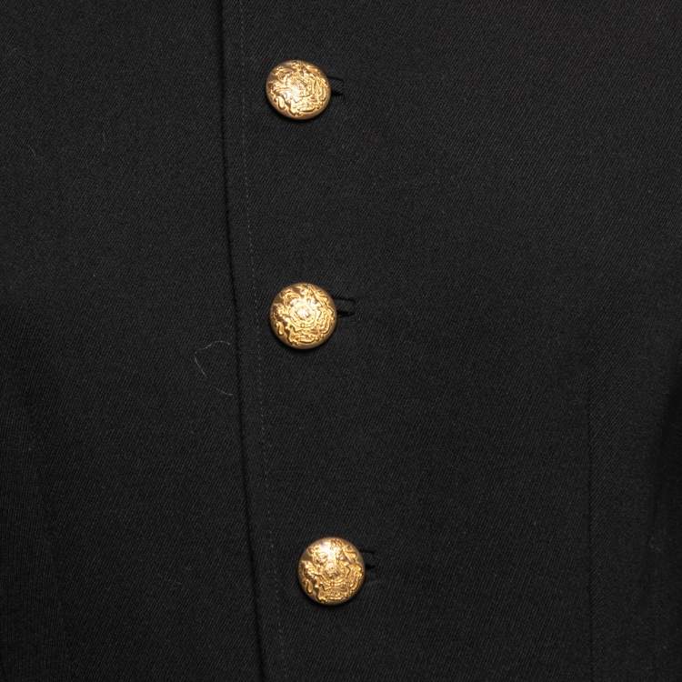 Pre Owned Ralph Lauren Black Wool & Velvet Trimmed Military Blazer M
