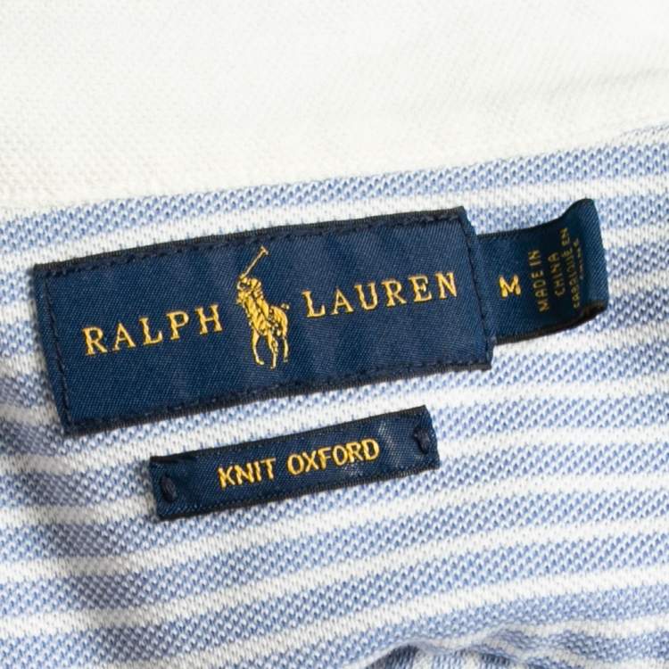 مملوكة مسبقًا Ralph Lauren Blue Striped Knit Oxford Button Front Polo Shirt M