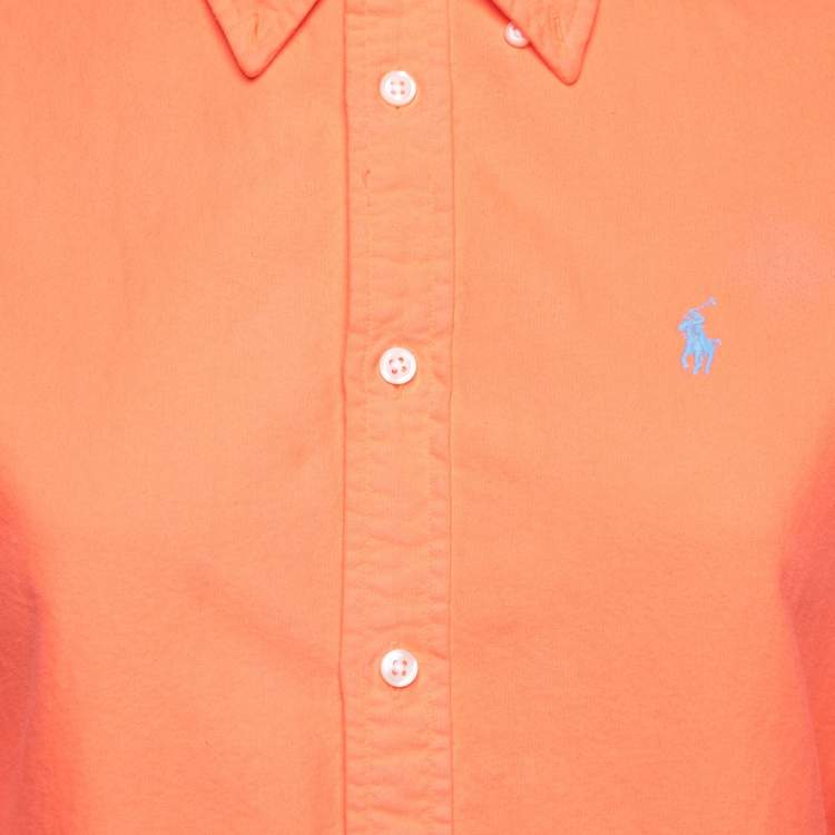 Pre Owned Ralph Lauren Neon Orange Cotton Button Front Custom Fit Shirt S