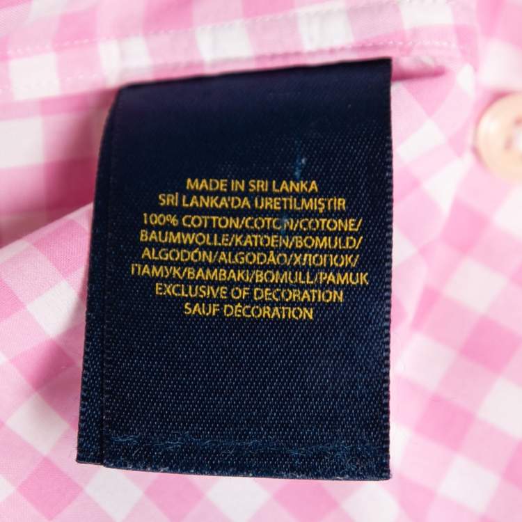 Pre Owned Ralph Lauren Pink Gingham Check Cotton Button Front Short Sleeve Shirt L