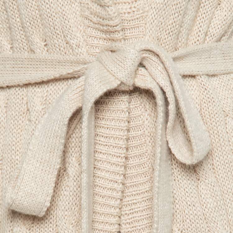 Pre Owned Ralph Lauren Light Beige Linen & Alpaca Cable Knit Sleeveless Open Front Cardigan XS