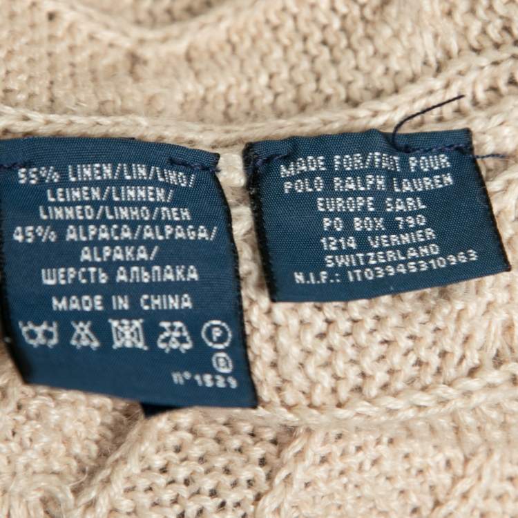 Pre Owned Ralph Lauren Light Beige Linen & Alpaca Cable Knit Sleeveless Open Front Cardigan XS