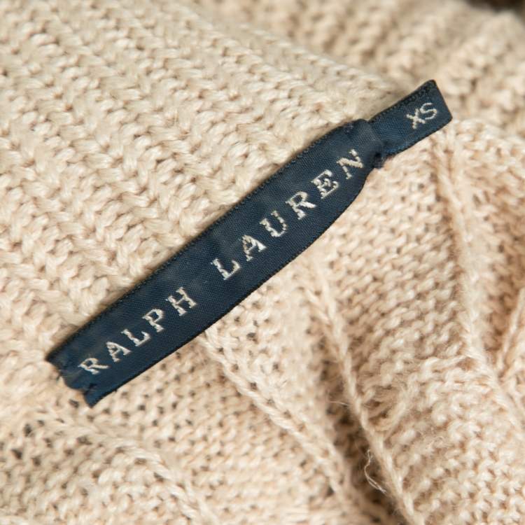 Pre Owned Ralph Lauren Light Beige Linen & Alpaca Cable Knit Sleeveless Open Front Cardigan XS