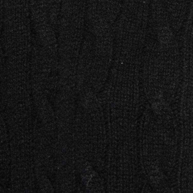 Pre Owned Ralph Lauren Black Cable Knit Wool Open Front Cape Cardigan M/L 