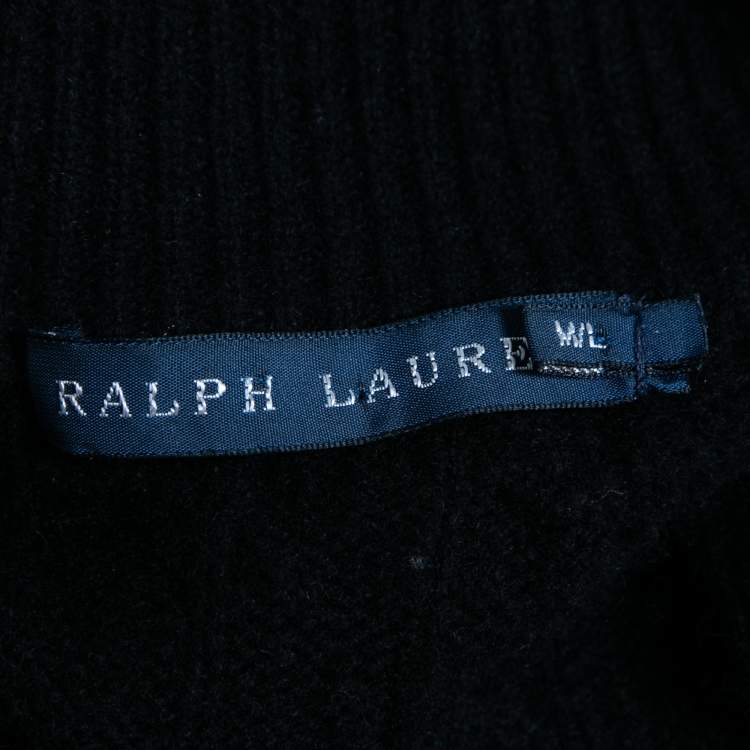 Pre Owned Ralph Lauren Black Cable Knit Wool Open Front Cape Cardigan M/L 
