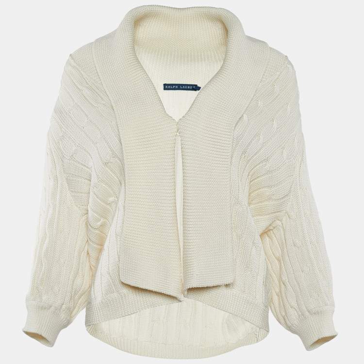 مملوكة مسبقًا Ralph Lauren Cream Cotton Knit Button Front Cardigan L