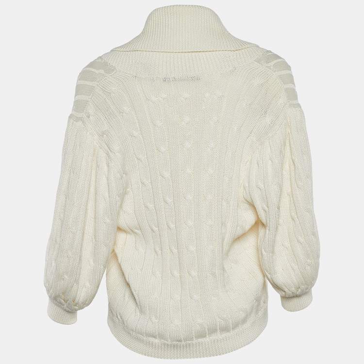 مملوكة مسبقًا Ralph Lauren Cream Cotton Knit Button Front Cardigan L
