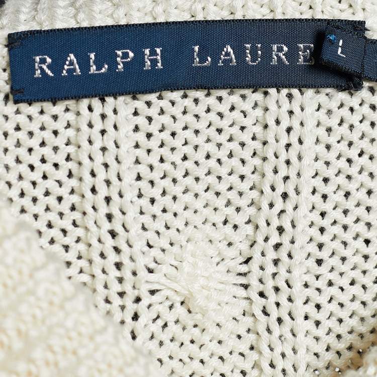 مملوكة مسبقًا Ralph Lauren Cream Cotton Knit Button Front Cardigan L
