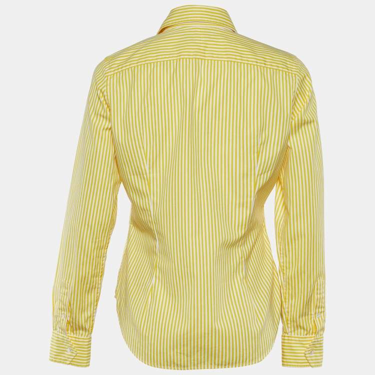 Pre Owned Ralph Lauren Yellow Striped Cotton Long Sleeve Shirt L