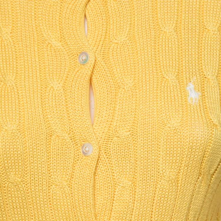 Pre Owned Ralph Lauren Yellow Textured Knit Button Front Long Sleeve Sweater XS