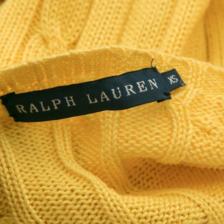 Pre Owned Ralph Lauren Yellow Textured Knit Button Front Long Sleeve Sweater XS