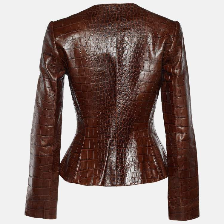 Pre Owned Ralph Lauren Brown Leather Button Front Jacket S