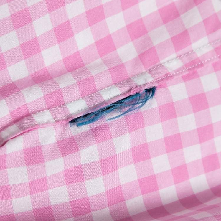 Pre Owned Ralph Lauren Pink and White Checkered Button Front Short Sleeve Shirt XS